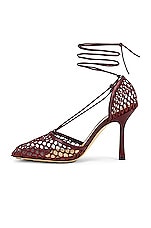 Bottega Veneta Web Stretch Lace Up Sandals in Cherry, view 5, click to view large image.