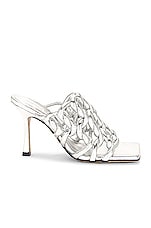 Bottega Veneta Reflection Weave Stretch Mule Sandals in Silver, view 1, click to view large image.