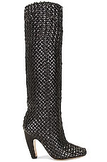 Bottega Veneta Mini Lido Weave Knee Boots in Black, view 1, click to view large image.