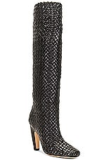 Bottega Veneta Mini Lido Weave Knee Boots in Black, view 2, click to view large image.