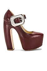 Bottega Veneta Mary Jane Wedges in Cherry, view 1, click to view large image.