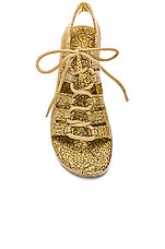 Bottega Veneta Jelly Lace Up Sandal in Gold, view 4, click to view large image.