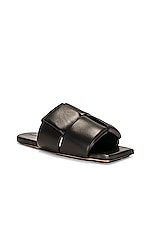 Bottega Veneta Patch Mule Flat Sandal in Black, view 2, click to view large image.