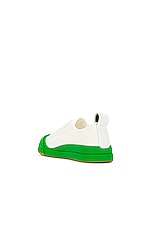 Bottega Veneta Vulcan Low Top Sneaker in Optic White & Parakeet, view 3, click to view large image.