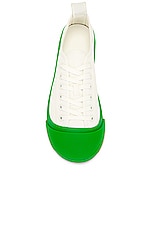 Bottega Veneta Vulcan Low Top Sneaker in Optic White & Parakeet, view 4, click to view large image.
