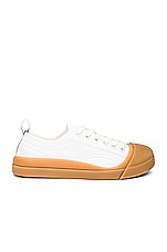 Bottega Veneta Vulcan Low Top Sneaker in Optic White & Honey, view 1, click to view large image.