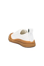 Bottega Veneta Vulcan Low Top Sneaker in Optic White & Honey, view 3, click to view large image.