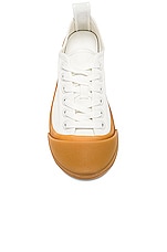 Bottega Veneta Vulcan Low Top Sneaker in Optic White & Honey, view 4, click to view large image.