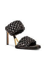 Bottega Veneta Lido Leather Woven Sandals in Black, view 2, click to view large image.