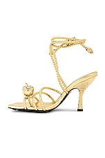 Bottega Veneta Adam Lace Up Sandal in Gold, view 5, click to view large image.