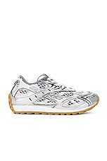 Bottega Veneta Orbit Low Top Lace Up Sneaker in Silver & White, view 1, click to view large image.