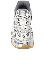 Bottega Veneta Orbit Low Top Lace Up Sneaker in Silver & White, view 4, click to view large image.