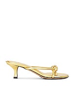 Bottega Veneta Metallic Blink Mule Sandal in Gold, view 1, click to view large image.