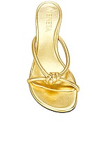 Bottega Veneta Metallic Blink Mule Sandal in Gold, view 4, click to view large image.