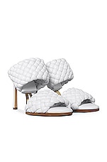 Bottega Veneta Lido Leather Woven Sandals in Optic White, view 2, click to view large image.