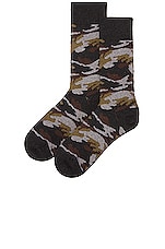 Beams Plus Melange Camo Socks in charcoal, view 2, click to view large image.