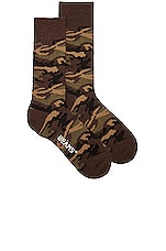Beams Plus Melange Camo Socks in Olive, view 1, click to view large image.