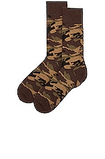 Beams Plus Melange Camo Socks in Olive, view 2, click to view large image.