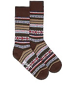 Beams Plus Fair Isle Socks in Brown Base, view 1, click to view large image.