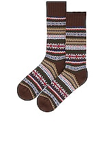 Beams Plus Fair Isle Socks in Brown Base, view 2, click to view large image.