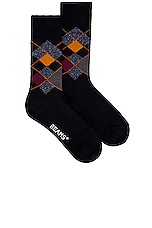 Beams Plus Argyle Socks in Black, view 1, click to view large image.
