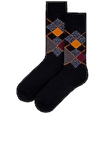 Beams Plus Argyle Socks in Black, view 2, click to view large image.