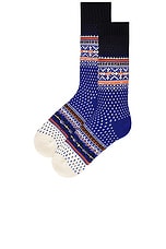 Beams Plus Nordic Socks in Blue Base, view 2, click to view large image.