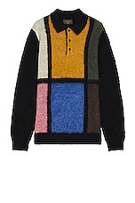 Beams Plus Knit Shaggy Polo in Black, view 1, click to view large image.