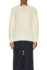 Beams Plus Cable Sweater in Off White, view 3, click to view large image.