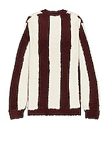 Beams Plus Stripe Cotton Shaggy Cardigan in Brown, view 2, click to view large image.