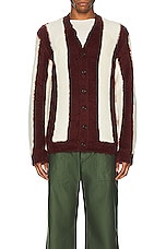 Beams Plus Stripe Cotton Shaggy Cardigan in Brown, view 3, click to view large image.