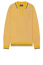 Beams Plus Slab Knit Polo Cotton Linen in Mustard, view 1, click to view large image.