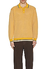 Beams Plus Slab Knit Polo Cotton Linen in Mustard, view 4, click to view large image.