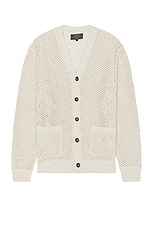 Beams Plus Cardigan Argyle Mesh in Beige, view 1, click to view large image.