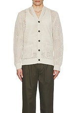 Beams Plus Cardigan Argyle Mesh in Beige, view 4, click to view large image.