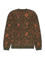 Beams Plus Cardigan Botanical Pattern Jacquard in Olive, view 2, click to view large image.