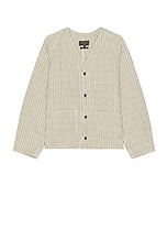Beams Plus Engineer Jacket Linen Hickory Stripe in Natural, view 1, click to view large image.