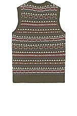 Beams Plus Cotton Linen Vest Fair Isle Pattern in Olive, view 2, click to view large image.