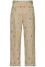 Beams Plus 2 Pleats Trousers Embroidery On Print in Khaki, view 2, click to view large image.