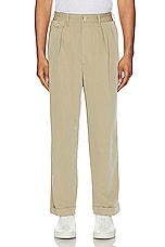 Beams Plus 2 Pleats Trousers Pe Twill in Sand, view 3, click to view large image.