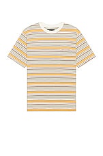 Beams Plus Multi Stripe Pocket Tee in Off White, view 1, click to view large image.