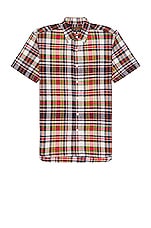 Beams Plus B.d. Short Sleeve Indian Madras Shirt in Navy, view 1, click to view large image.