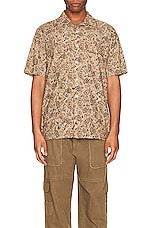 Beams Plus Open Collar Short Sleeve Shirt in Beige, view 3, click to view large image.