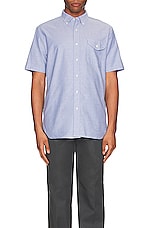 Beams Plus B.d. Short Sleeve Oxford Shirt in Sax, view 3, click to view large image.