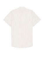 Beams Plus Work Short Sleeve Stripe Shirt in White, view 2, click to view large image.