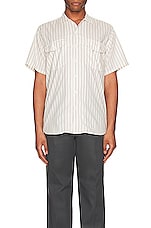 Beams Plus Work Short Sleeve Stripe Shirt in White, view 4, click to view large image.
