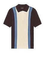 Beams Plus Knit Stripe Polo in Brown, view 1, click to view large image.