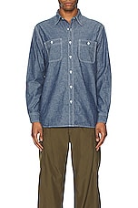 Beams Plus Work Chambray Shirt in Blue, view 3, click to view large image.