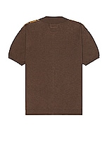 Beams Plus Zip Knit Polo Stripe in Brown, view 2, click to view large image.
