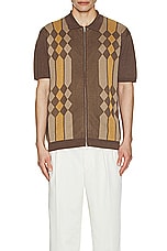 Beams Plus Zip Knit Polo Stripe in Brown, view 3, click to view large image.